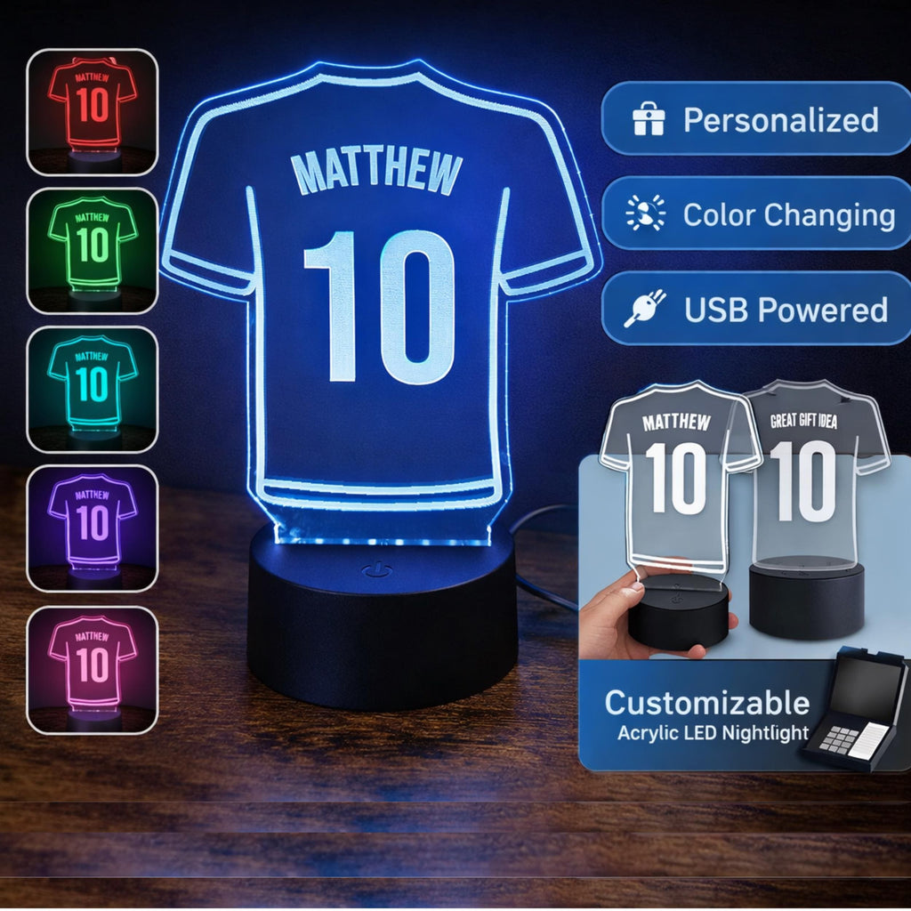 Custom Name Jersey LED Lamp, Personalized Sports Night Light, Bedroom Decor