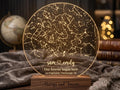 Personalized Star Map Night Light, Custom Constellation Anniversary Gift, Wood Base Lamp
