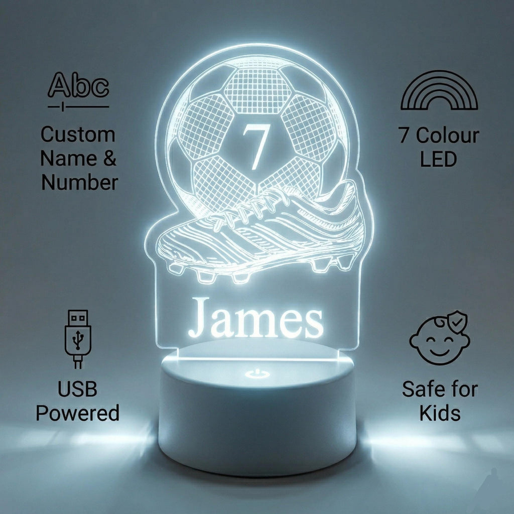 Football LED Lamp for Kids, Custom Name Soccer Light, Boys Bedroom Decor, Football Gift, Kids Bedside Lamp
