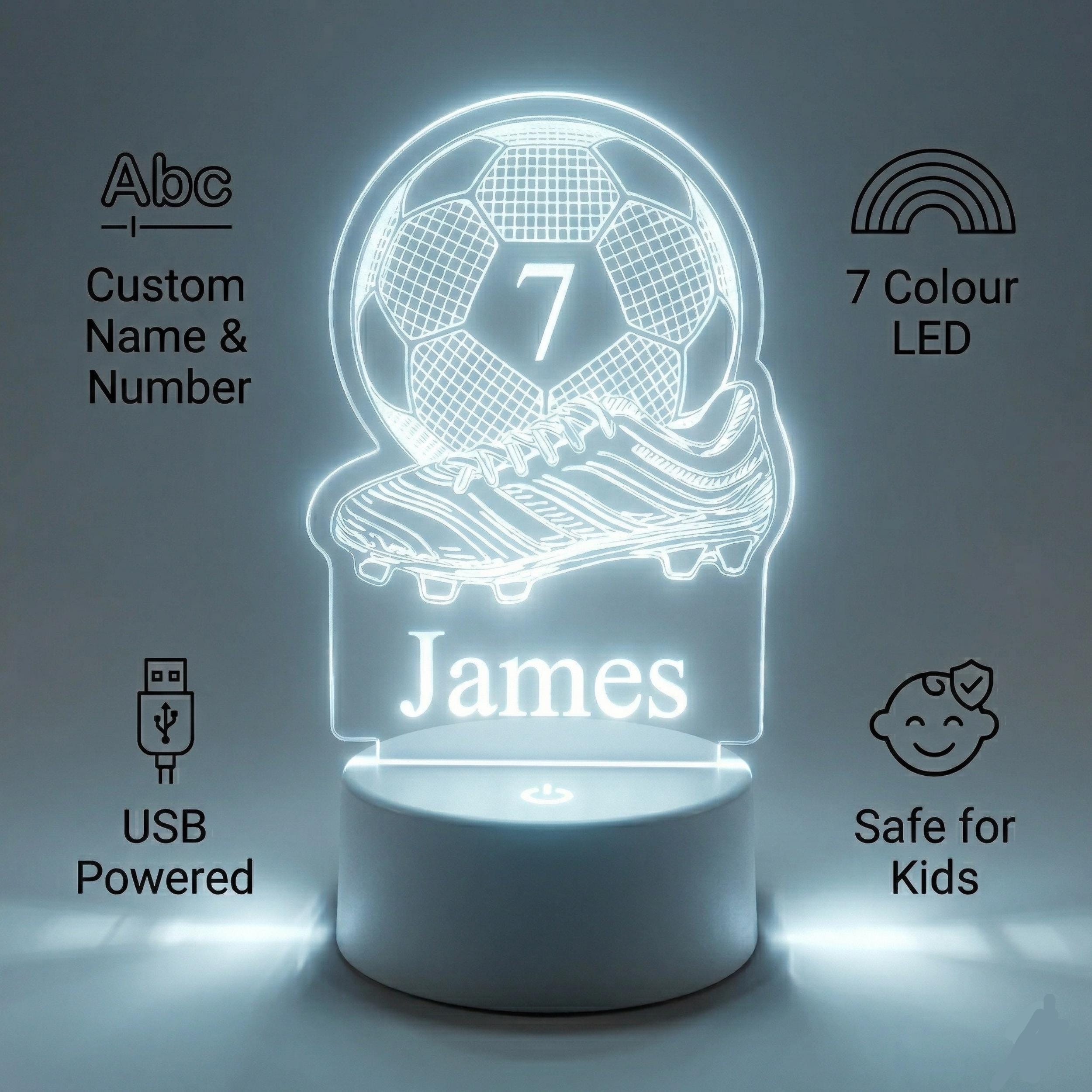 Football LED Lamp for Kids, Custom Name Soccer Light, Boys Bedroom Decor, Football Gift, Kids Bedside Lamp