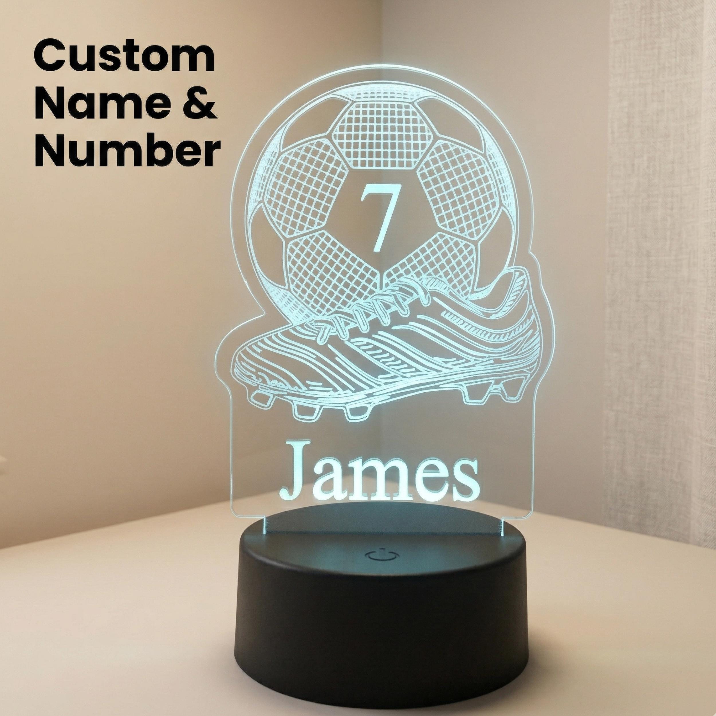 Football LED Lamp for Kids, Custom Name Soccer Light, Boys Bedroom Decor, Football Gift, Kids Bedside Lamp