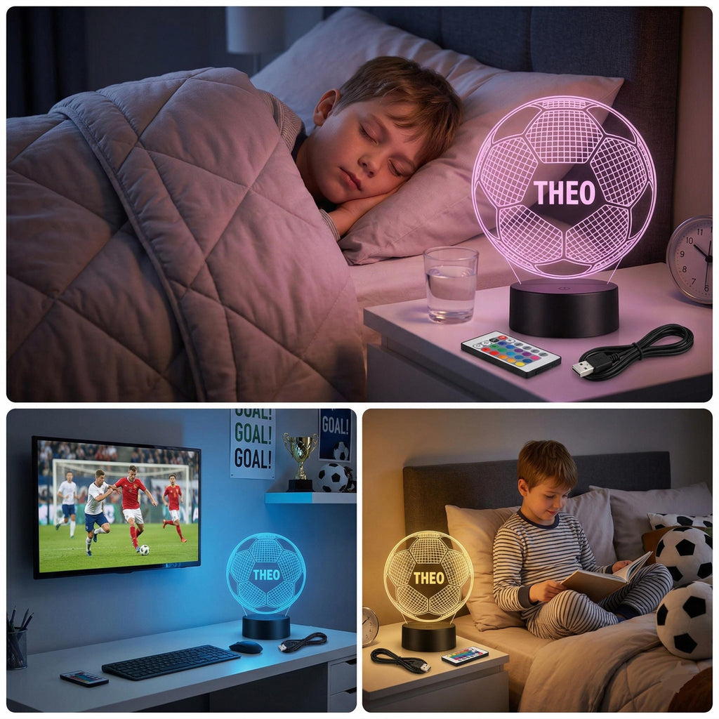 Personalised Football Lamp – Custom Name LED Soccer Night Light, Boys Bedroom Decor, Birthday Gift, Kids Room Decor