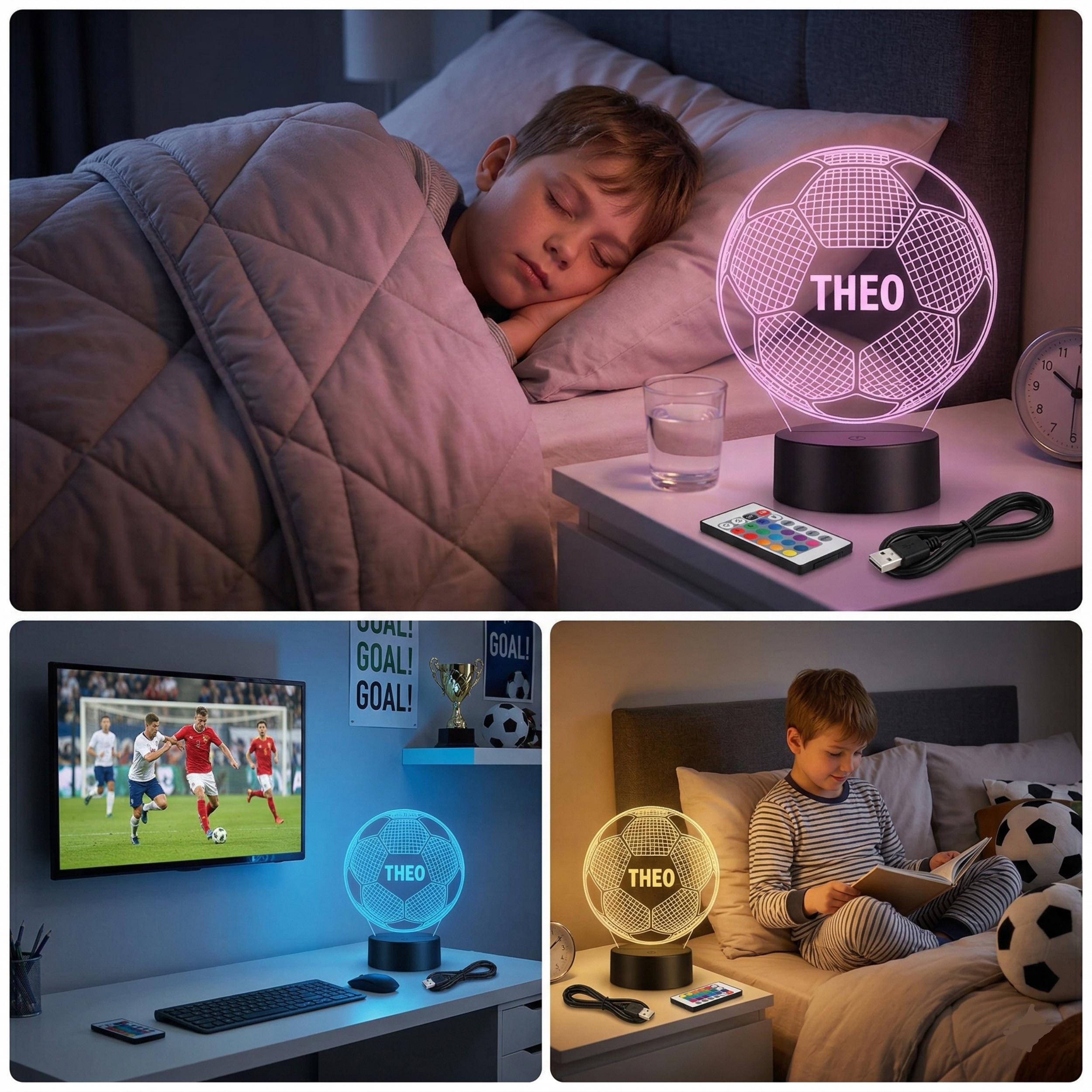 Personalised Football Lamp – Custom Name LED Soccer Night Light, Boys Bedroom Decor, Birthday Gift, Kids Room Decor