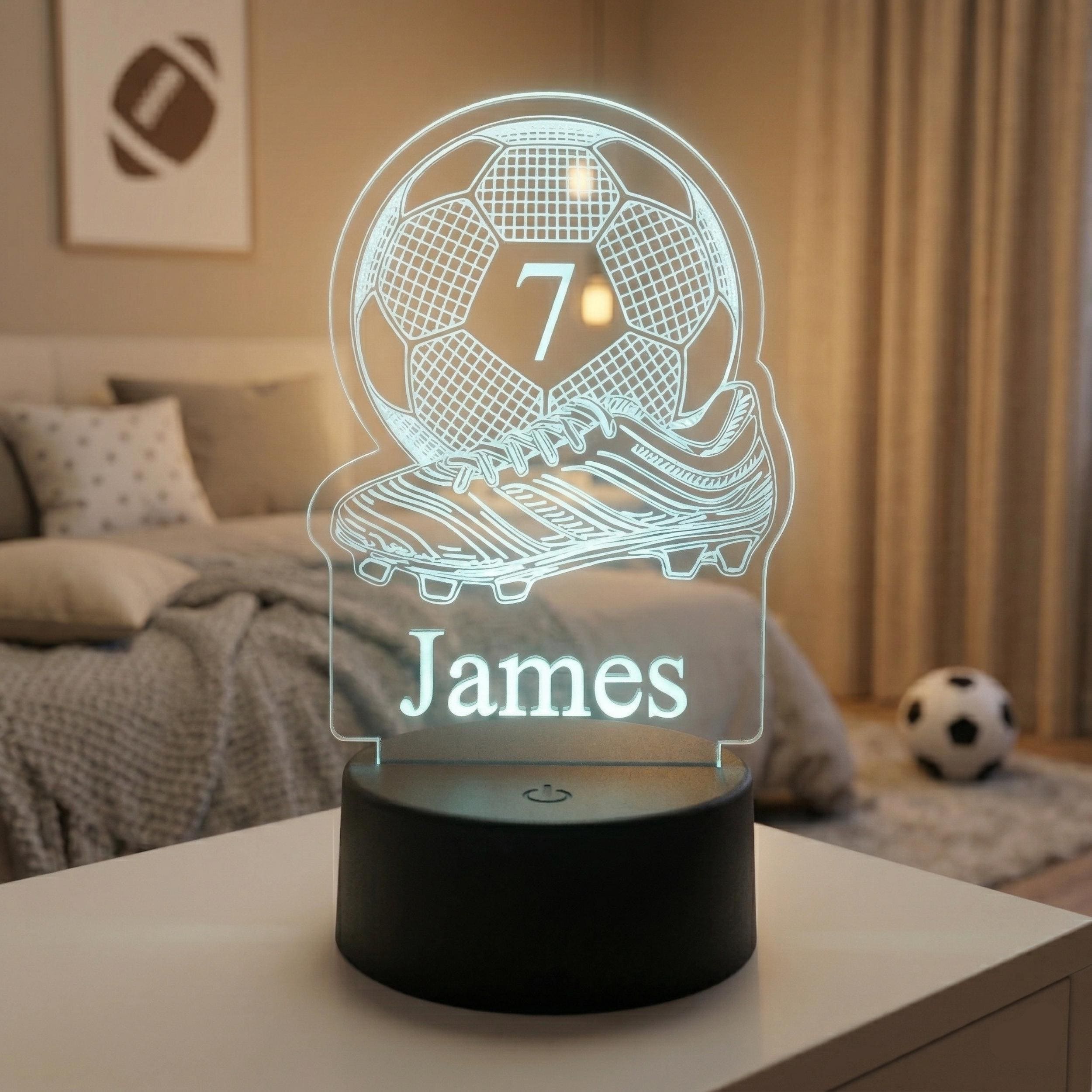 Football LED Lamp for Kids, Custom Name Soccer Light, Boys Bedroom Decor, Football Gift, Kids Bedside Lamp