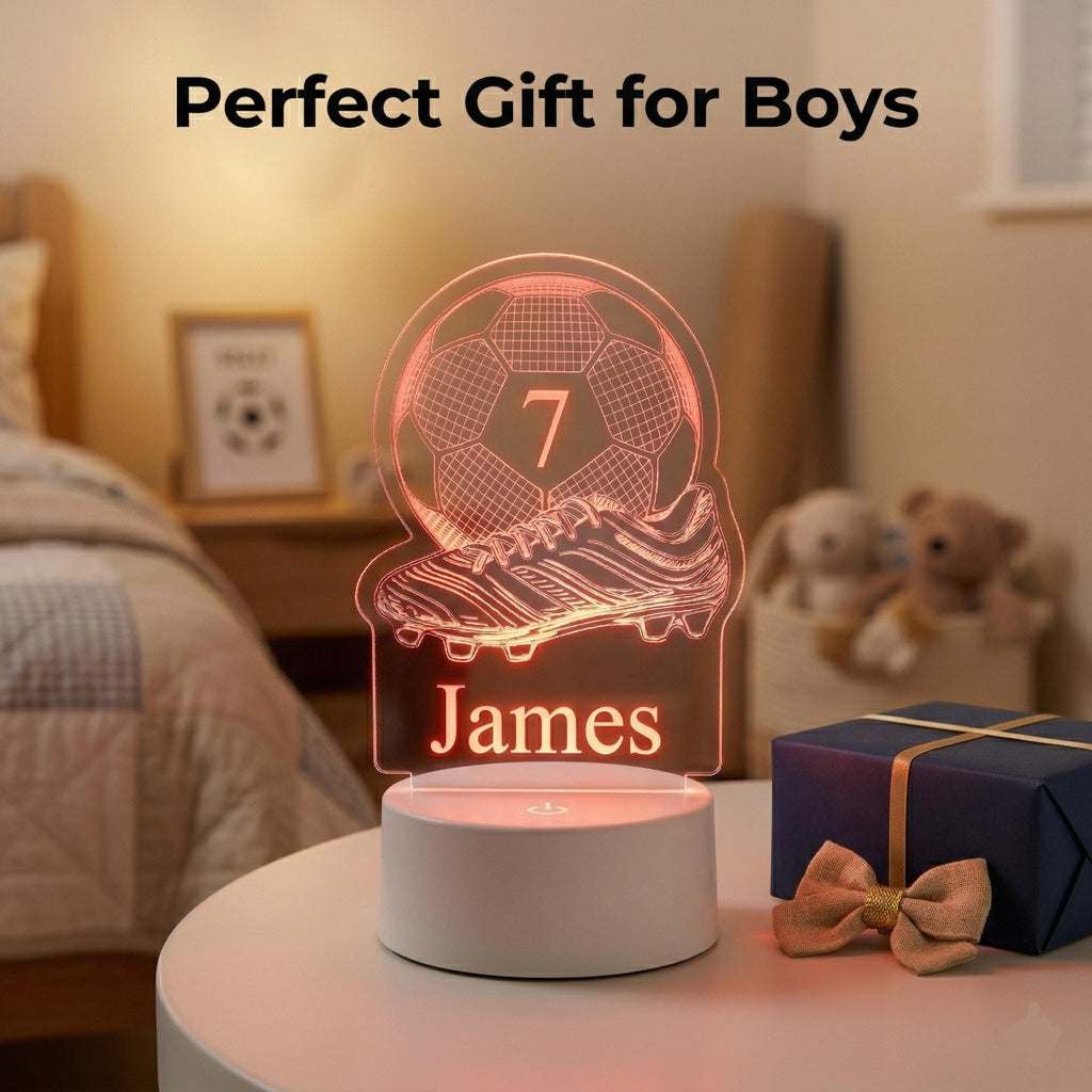 Football LED Lamp for Kids, Custom Name Soccer Light, Boys Bedroom Decor, Football Gift, Kids Bedside Lamp
