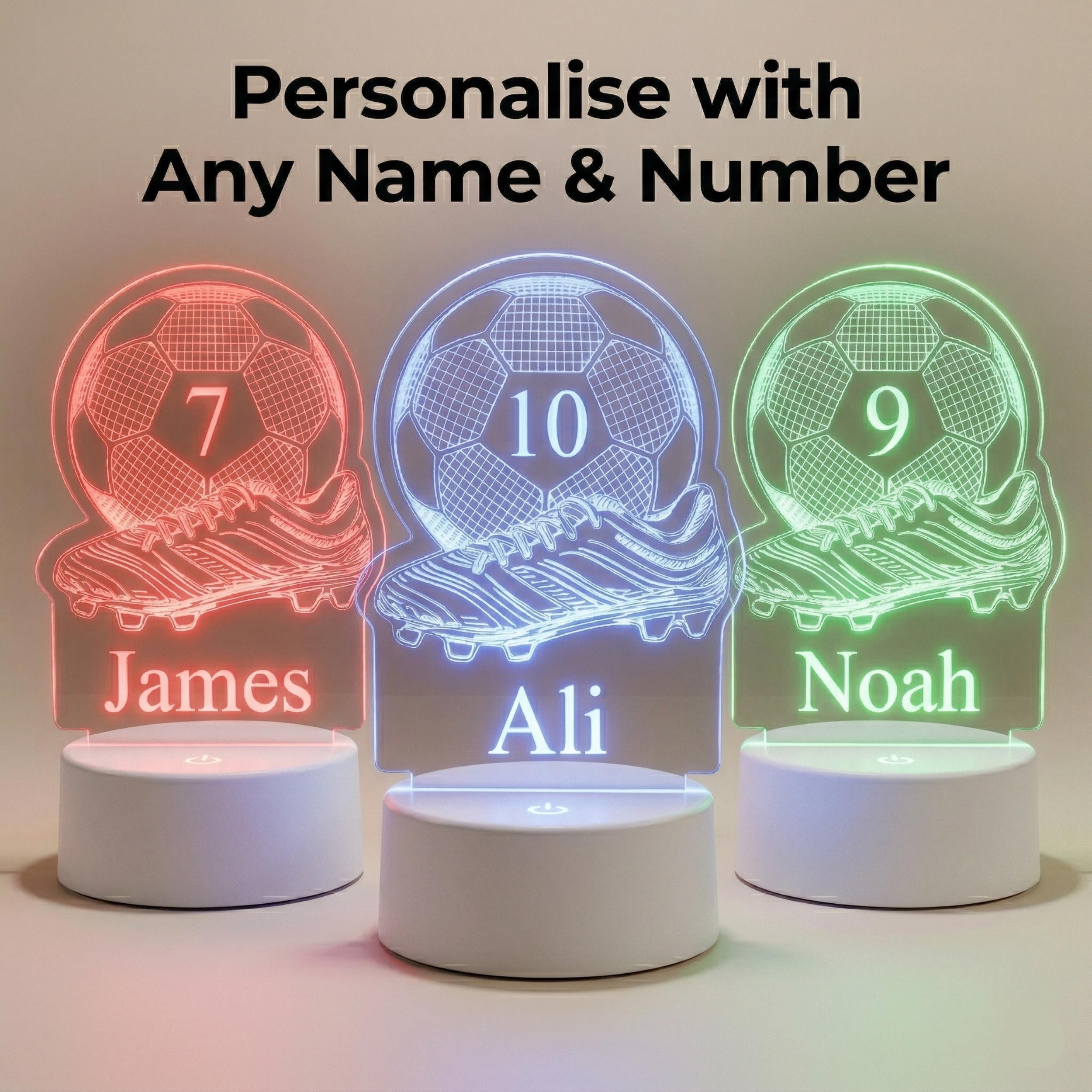Football LED Lamp for Kids, Custom Name Soccer Light, Boys Bedroom Decor, Football Gift, Kids Bedside Lamp