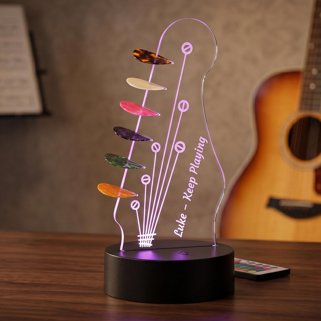 LED Guitar Pick Holder Lamp, Acrylic Display for Musicians