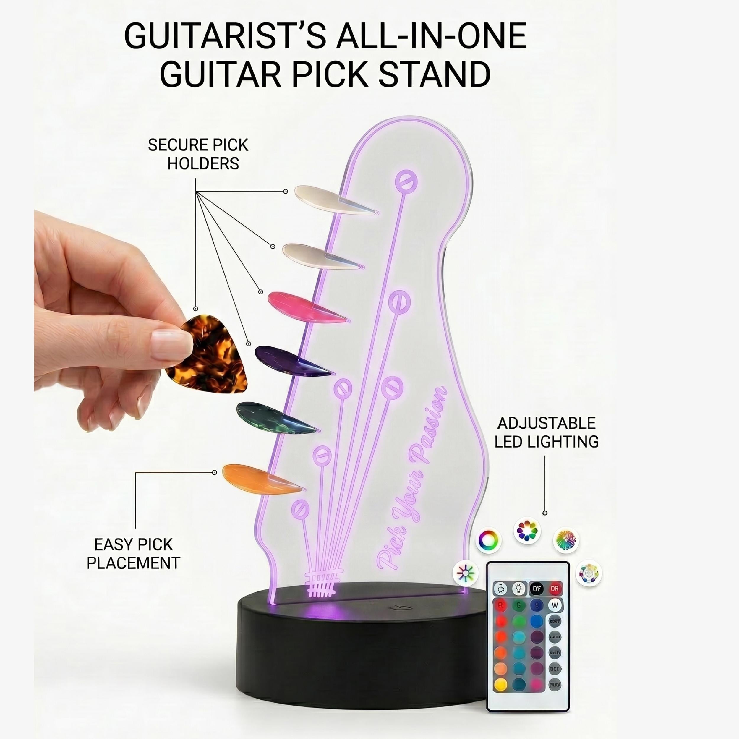 LED Guitar Pick Holder Lamp, Acrylic Display for Musicians