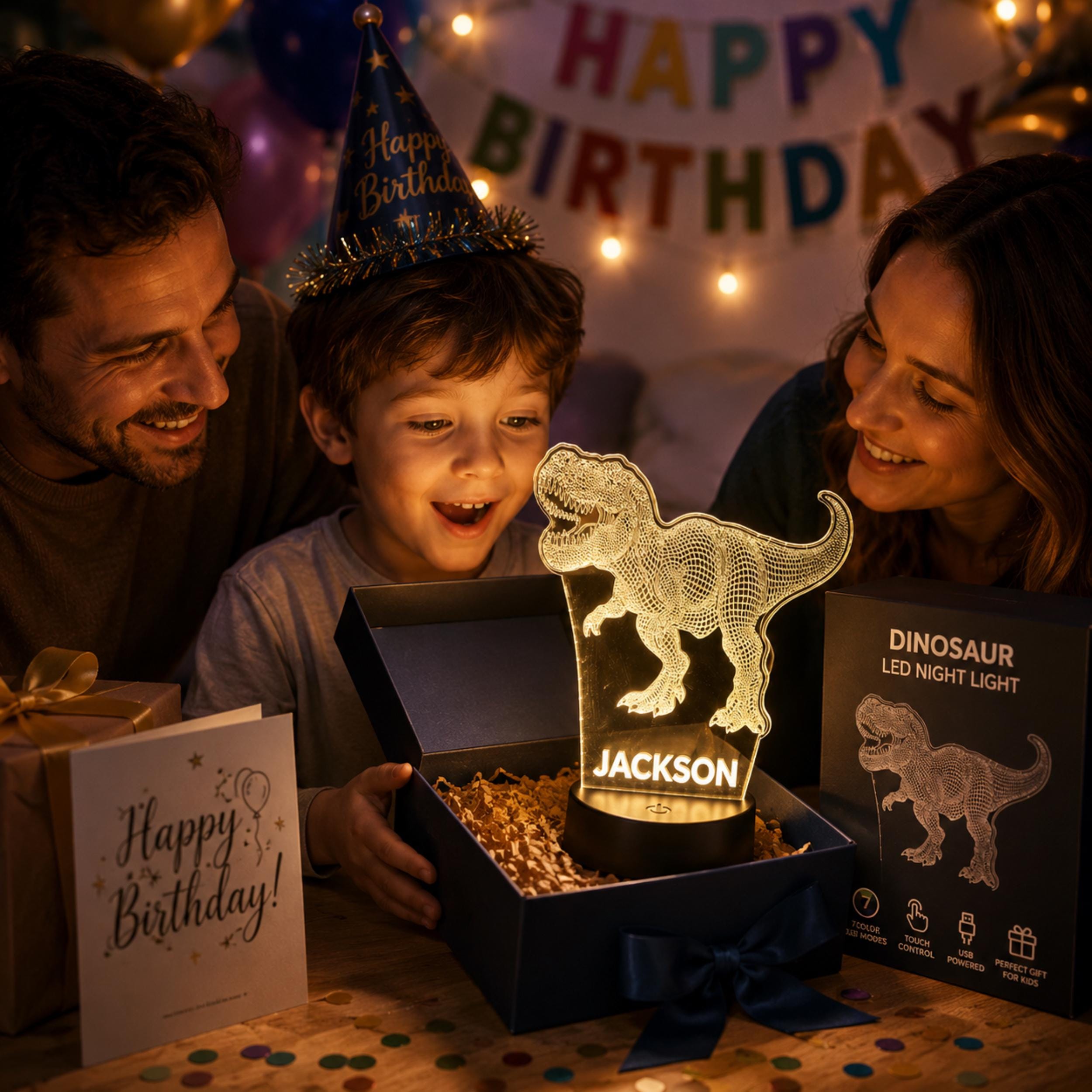 Personalised T-Rex Night Light – Custom Name LED Lamp, Dinosaur Bedroom Decor