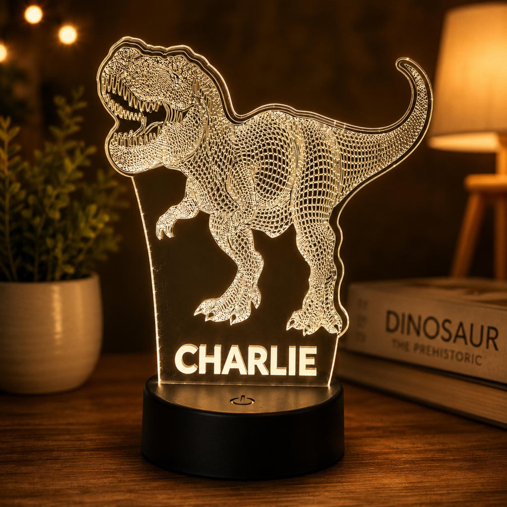 Personalised T-Rex Night Light – Custom Name LED Lamp, Dinosaur Bedroom Decor