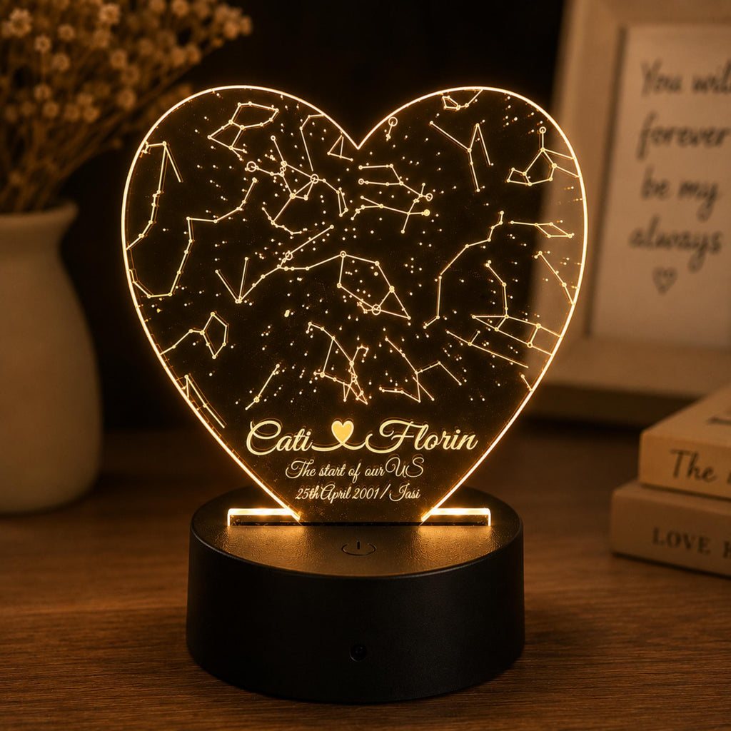 Personalized Heart Star Map Night Light, Custom Constellation Gift