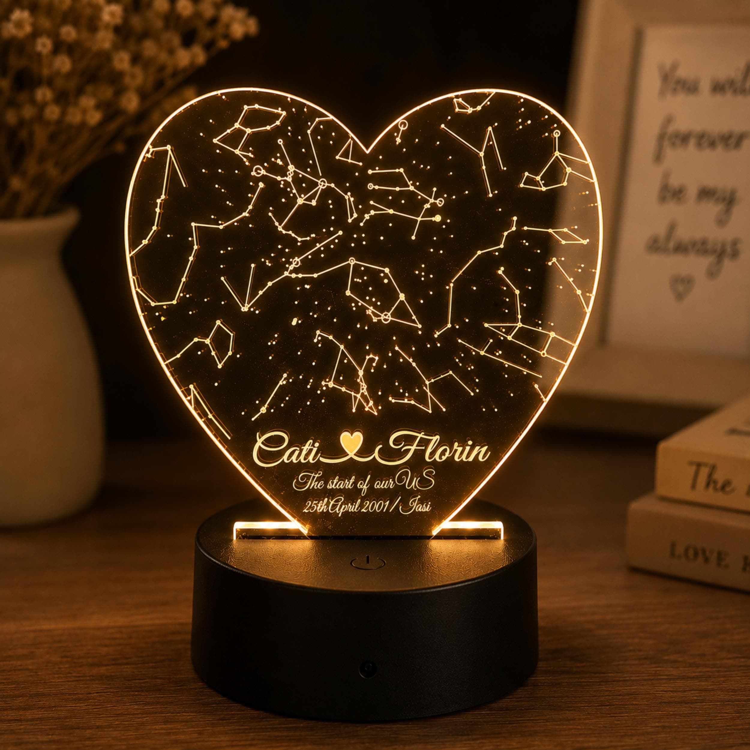 Personalized Heart Star Map Night Light, Custom Constellation Gift