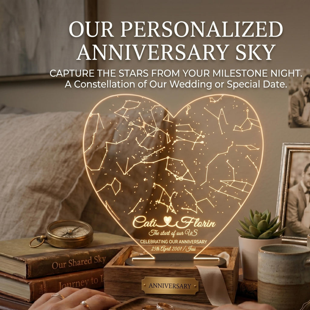 Personalized Heart Star Map Night Light, Custom Constellation Gift