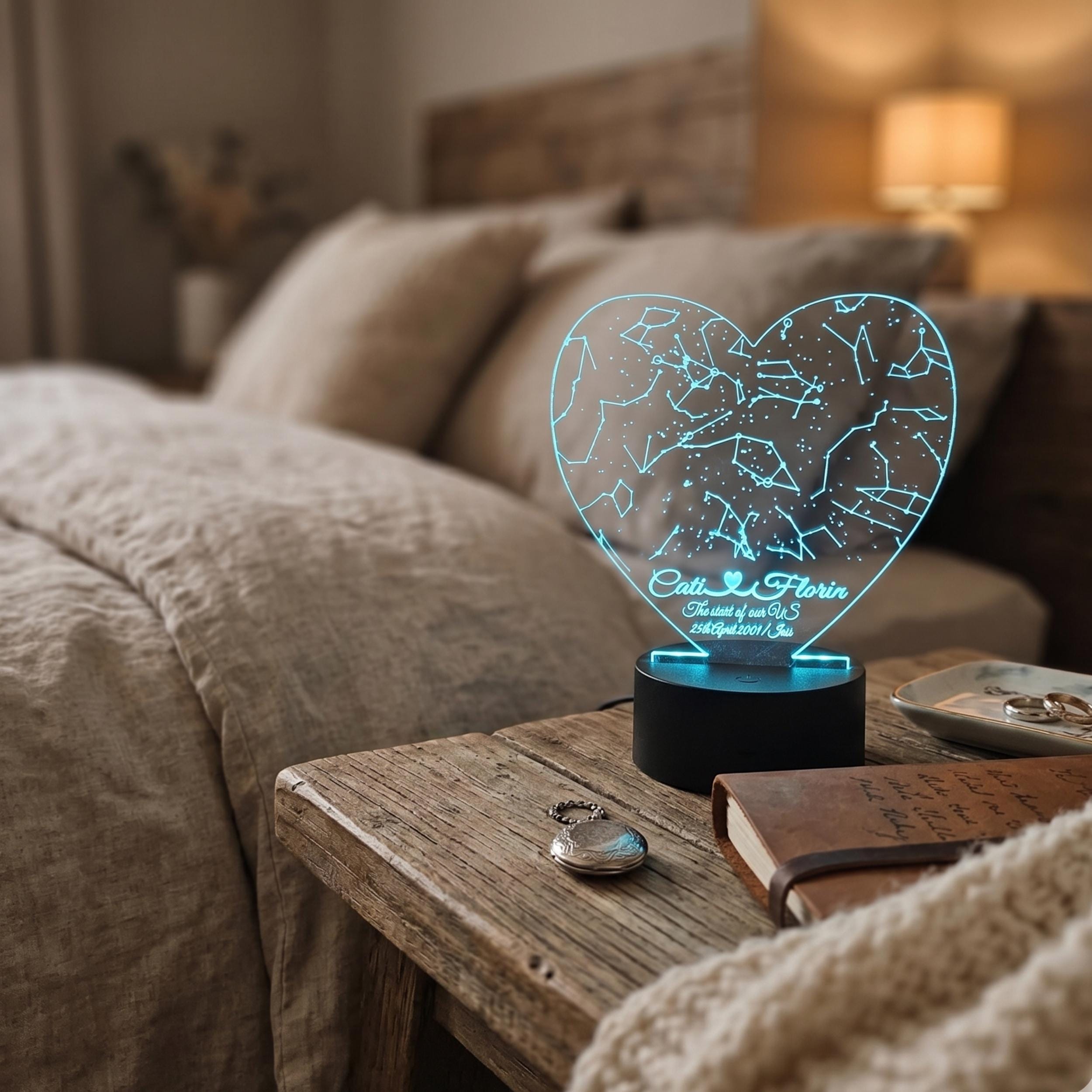 Personalized Heart Star Map Night Light, Custom Constellation Gift