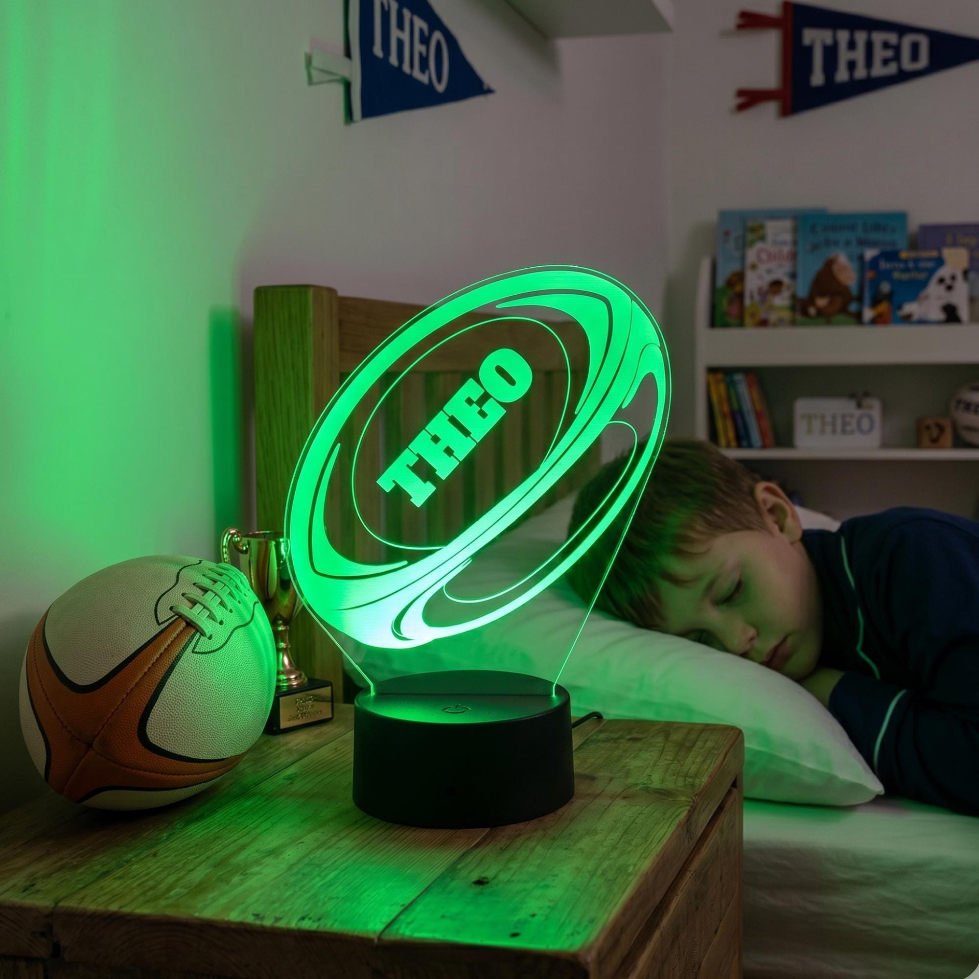 Personalised Rugby Ball LED Lamp, Custom Name Night Light, Boys Bedroom Decor, Gift Him