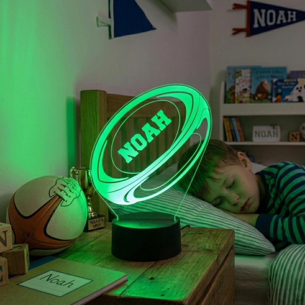 Personalised Rugby Ball LED Lamp, Custom Name Night Light, Boys Bedroom Decor, Gift Him