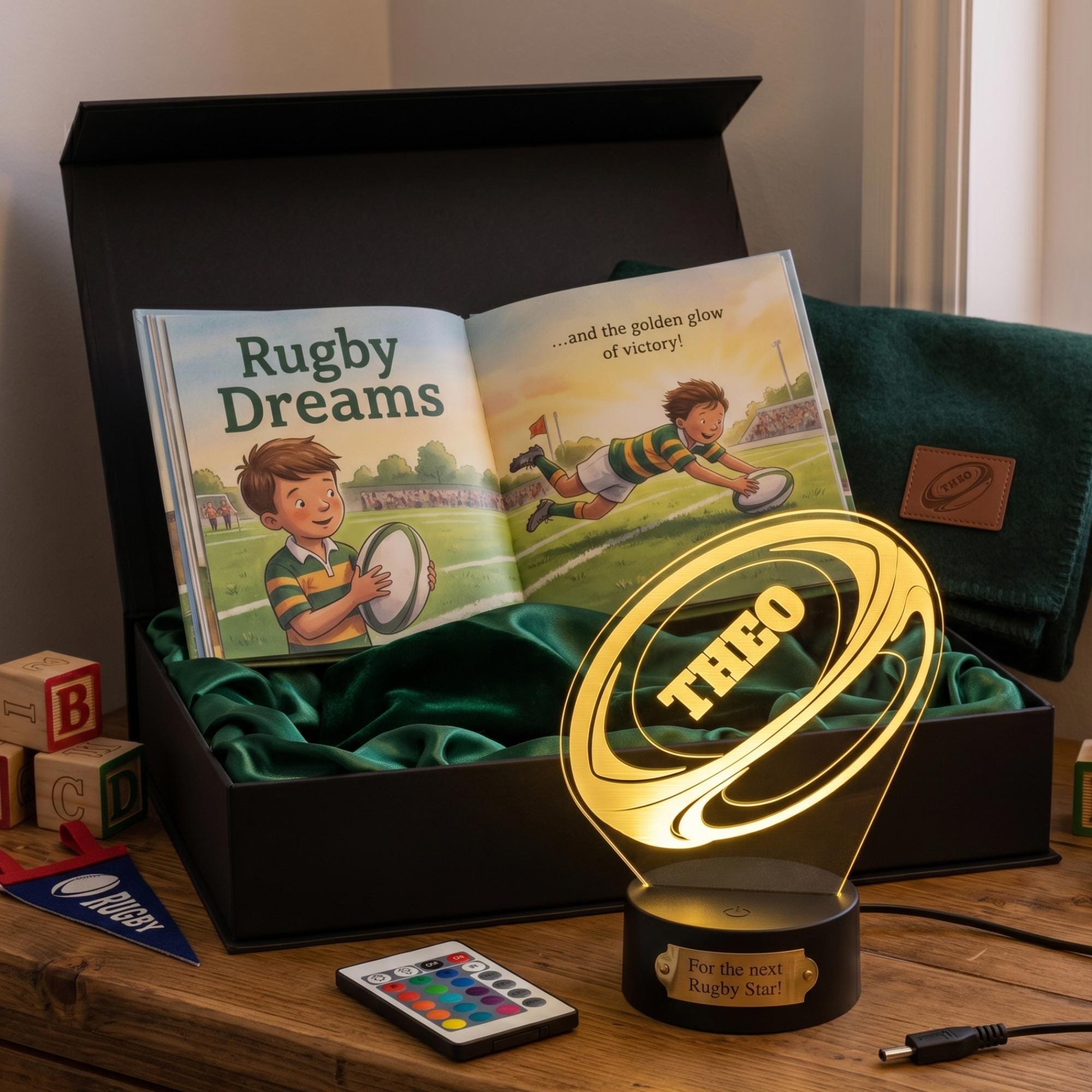 Personalised Rugby Ball LED Lamp, Custom Name Night Light, Boys Bedroom Decor, Gift Him