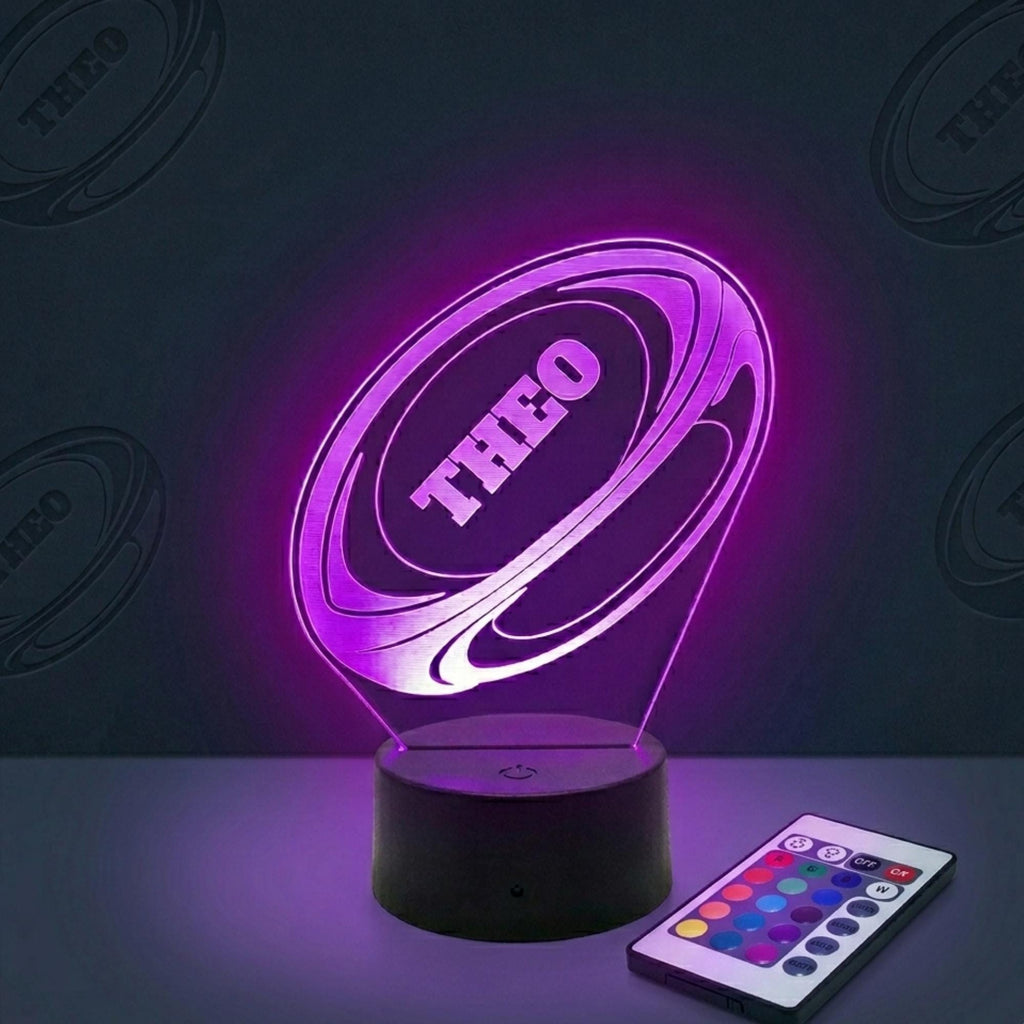 Personalised Rugby Ball LED Lamp, Custom Name Night Light, Boys Bedroom Decor, Gift Him