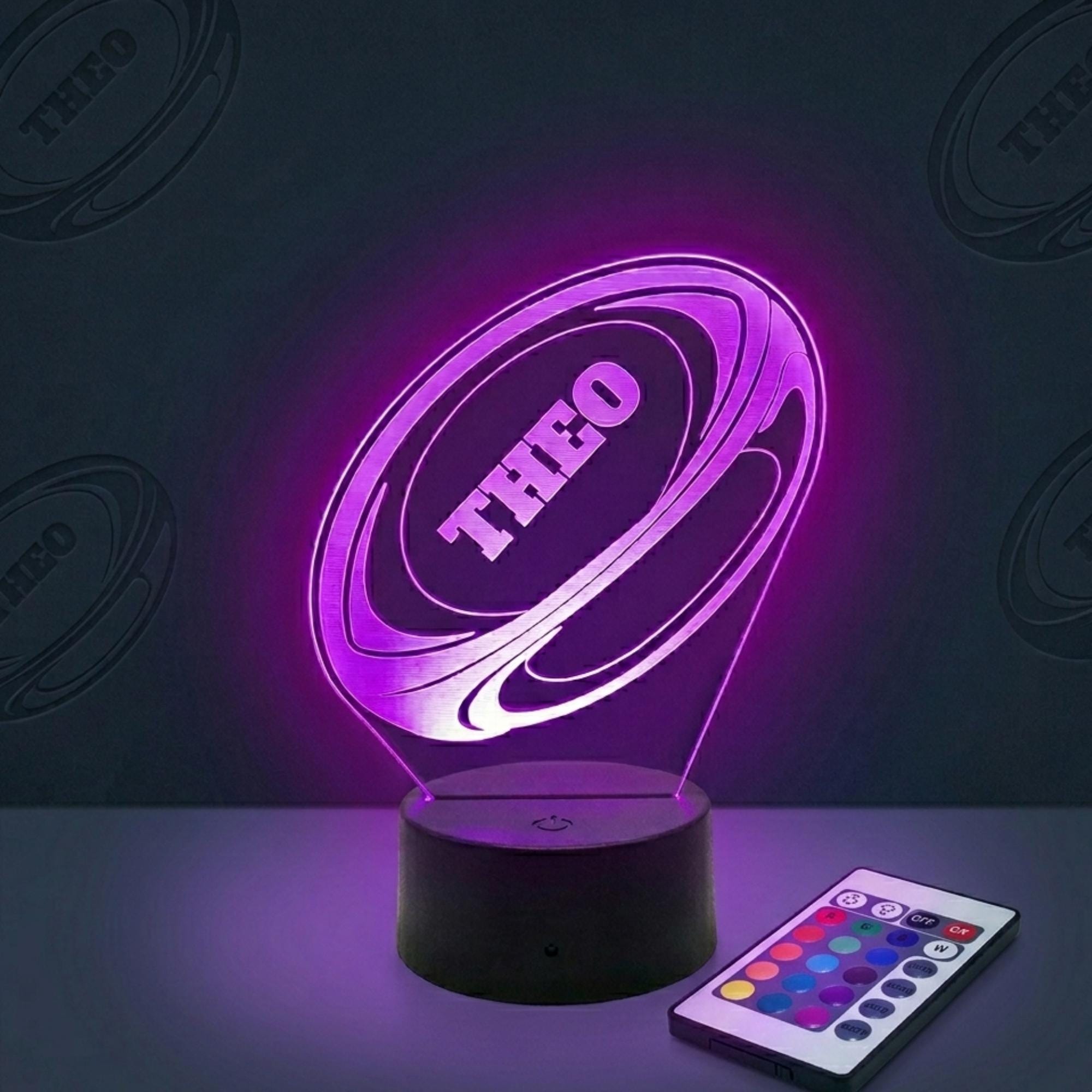 Personalised Rugby Ball LED Lamp, Custom Name Night Light, Boys Bedroom Decor, Gift Him
