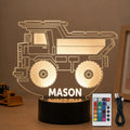 Personalised Dump Truck Night Light | Custom Name LED Lamp, Kids Bedroom Decor