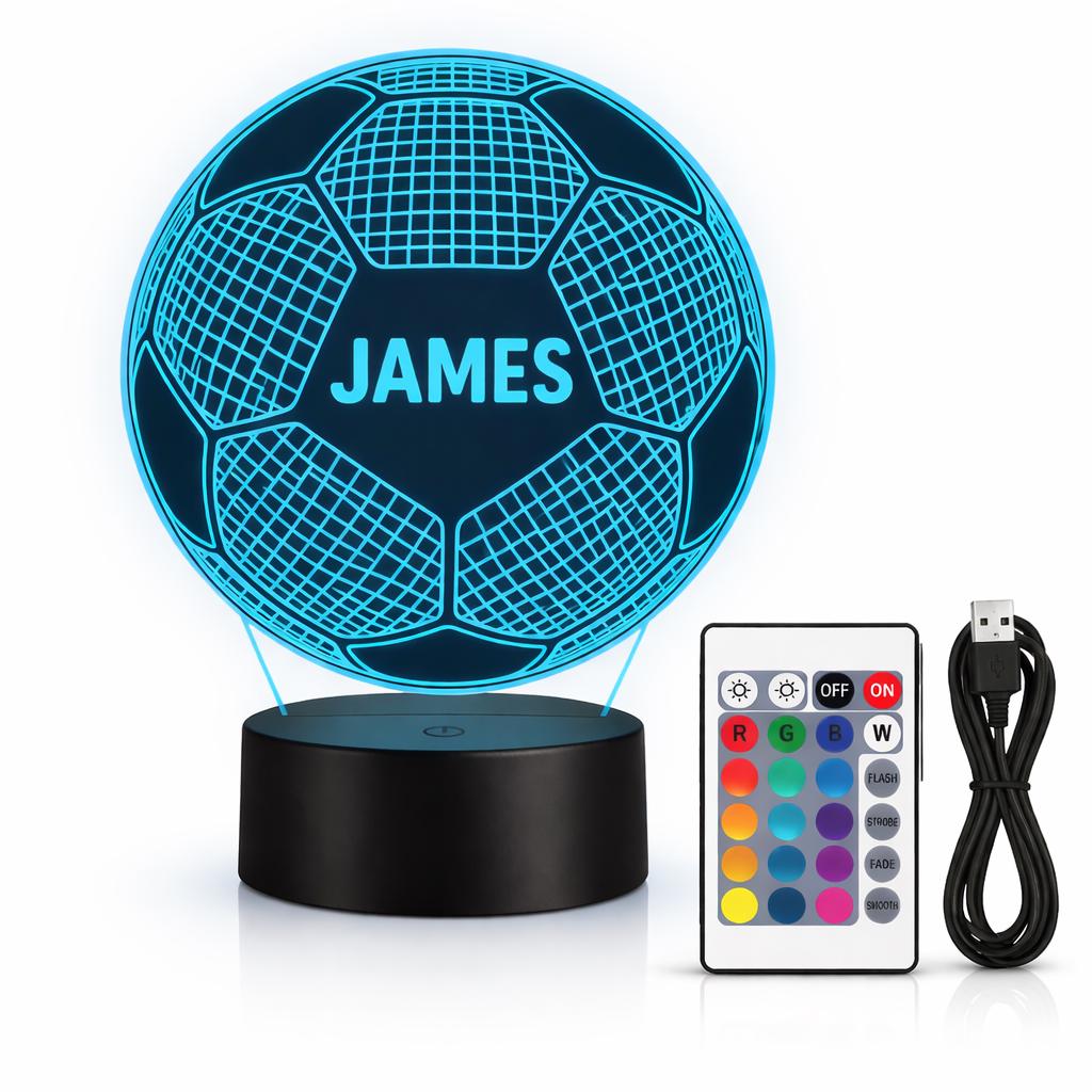 Personalised Football Lamp – Custom Name LED Soccer Night Light, Boys Bedroom Decor, Birthday Gift, Kids Room Decor